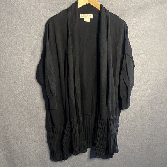 michael kors Cardigan Medium M Black Ribbed Knit pockets thick open front - Picture 1 of 11